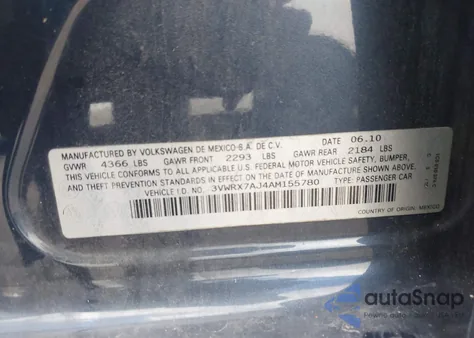 2010 Volkswagen Jetta Limited Edition from USA, damaged, VIN 3VWRX7AJ4AM155780